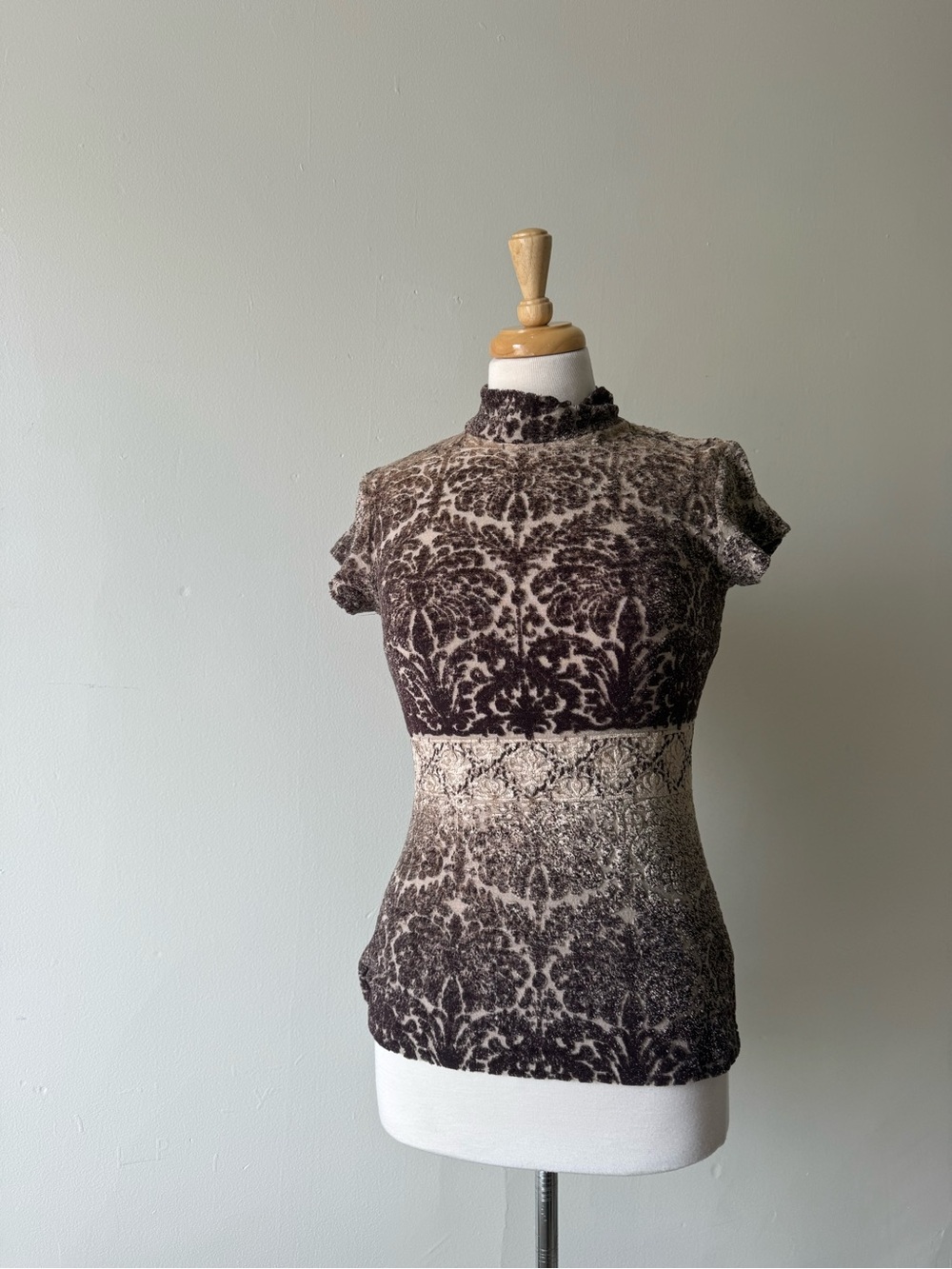 Marquis Velvet Burnout Mock Neck Top Size M